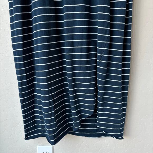 Frank & Eileen Dress Navy Striped Easy Relaxed Asymmetric Tank Midi Dress Size L - Picture 4 of 8